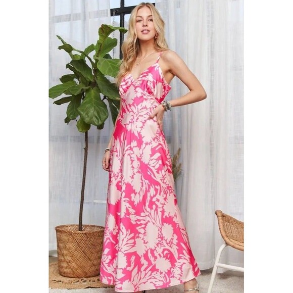 ADORA Print Spaghetti Strap Maxi Dress Pink - Picture 7 of 10